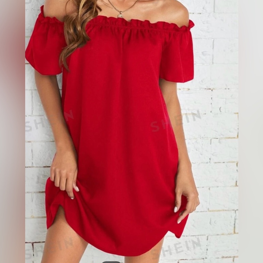 Red strapless dress